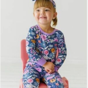 NEW Little Sleepies Dusk Blooms Pajama Set Purple floral Bamboo long sleeve